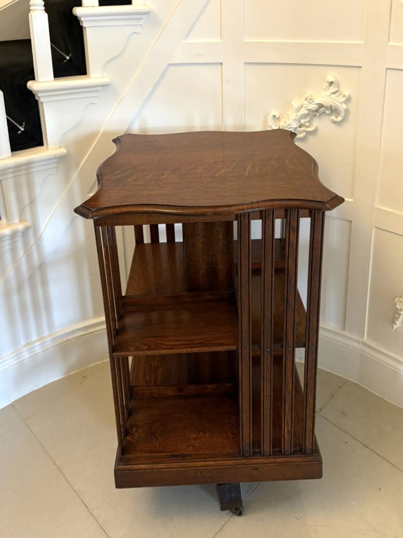 Antique Edwardian Oak Revolving Bookcase - Image 3